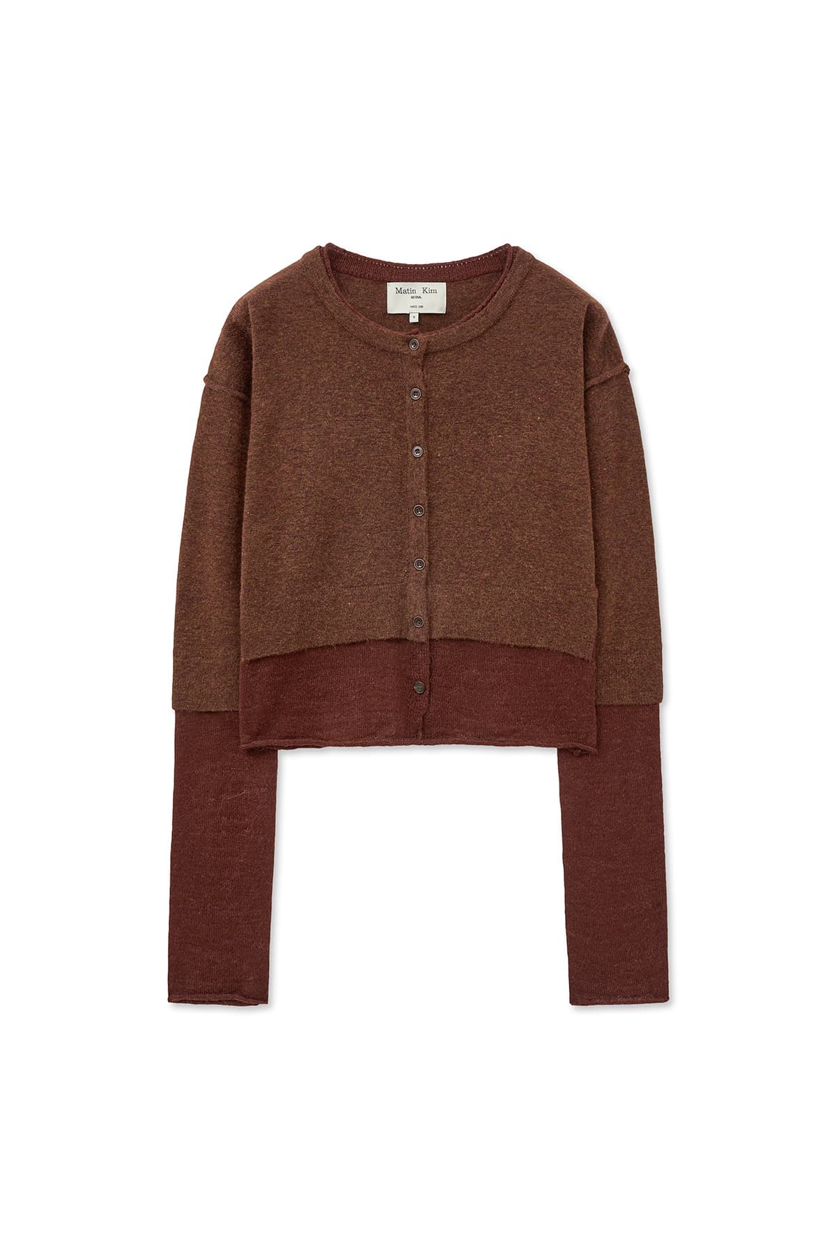 LAYERED TEXTURE KNIT CARDIGAN IN BROWN