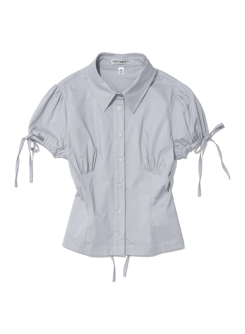 BOWTIE PUFF SLEEVE BLOUSE_LIGHT GREY