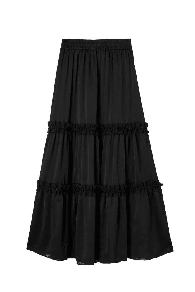 Shirring Detailed long Skirt (Black)