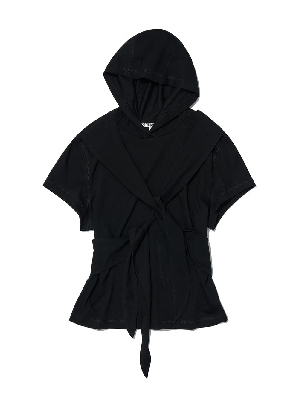 TIE-UP HOODIE SHORT SLEEVE TEE_BLACK