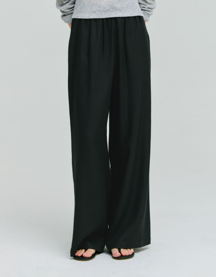 linen pocket banding pants - black