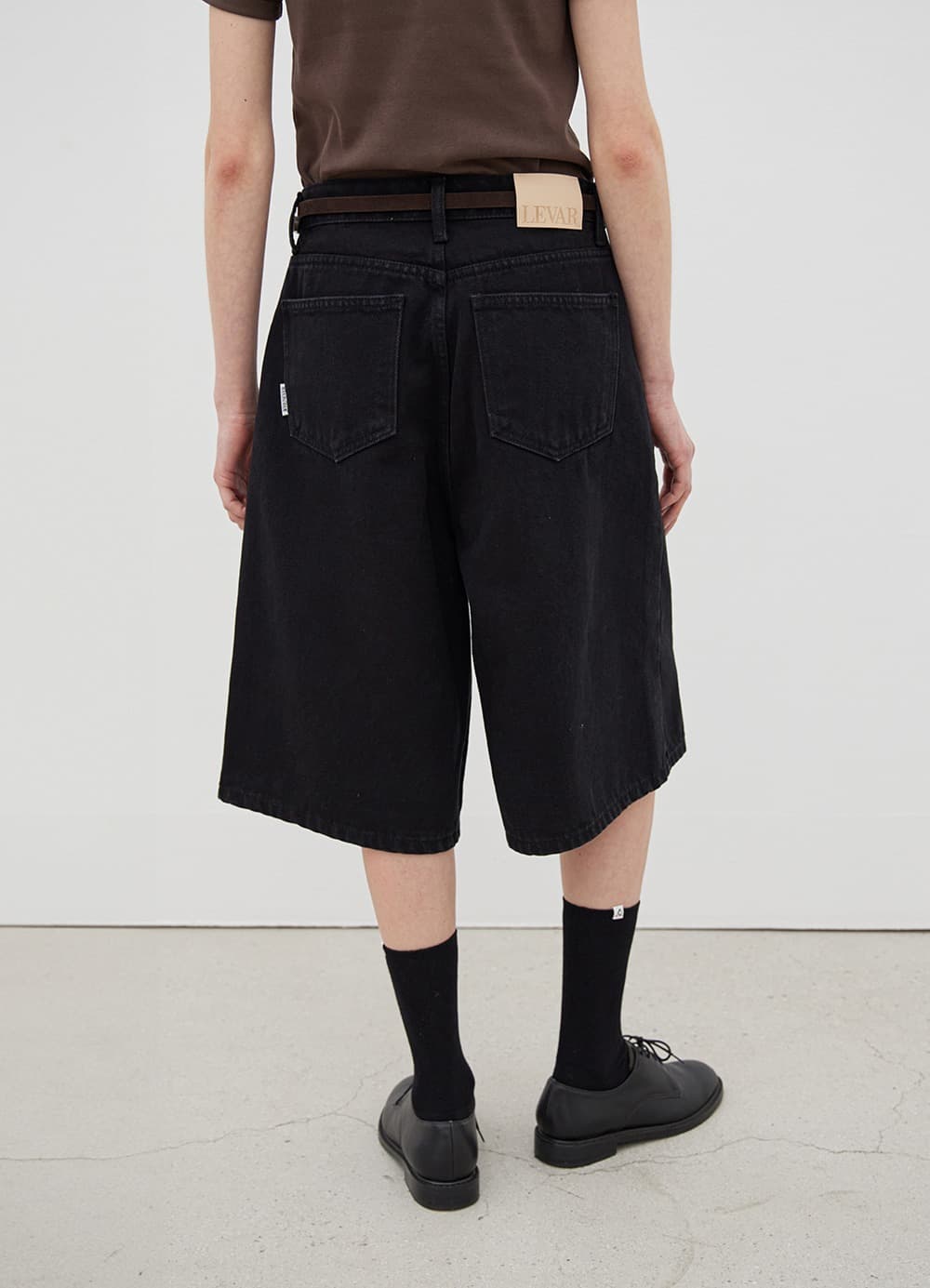 Relaxed Wide Bermuda Denim - Black