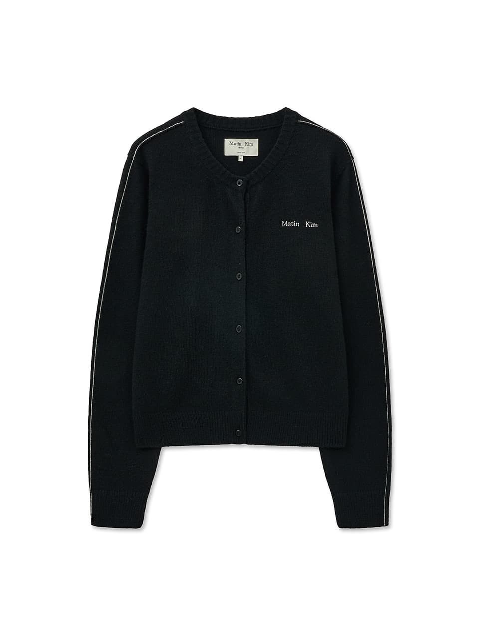 CASHMERE BLENDED ROUND KNIT CARDIGAN IN BLACK