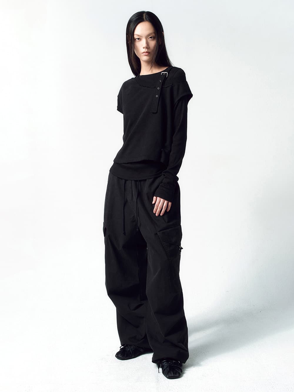 워시드 플라이트 카고 팬츠 BLACK