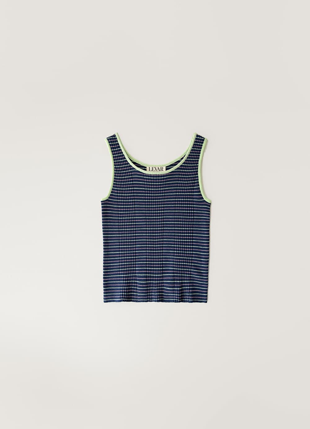 Multi-Stripe Sleeveless Knit Top - Navy/Lime