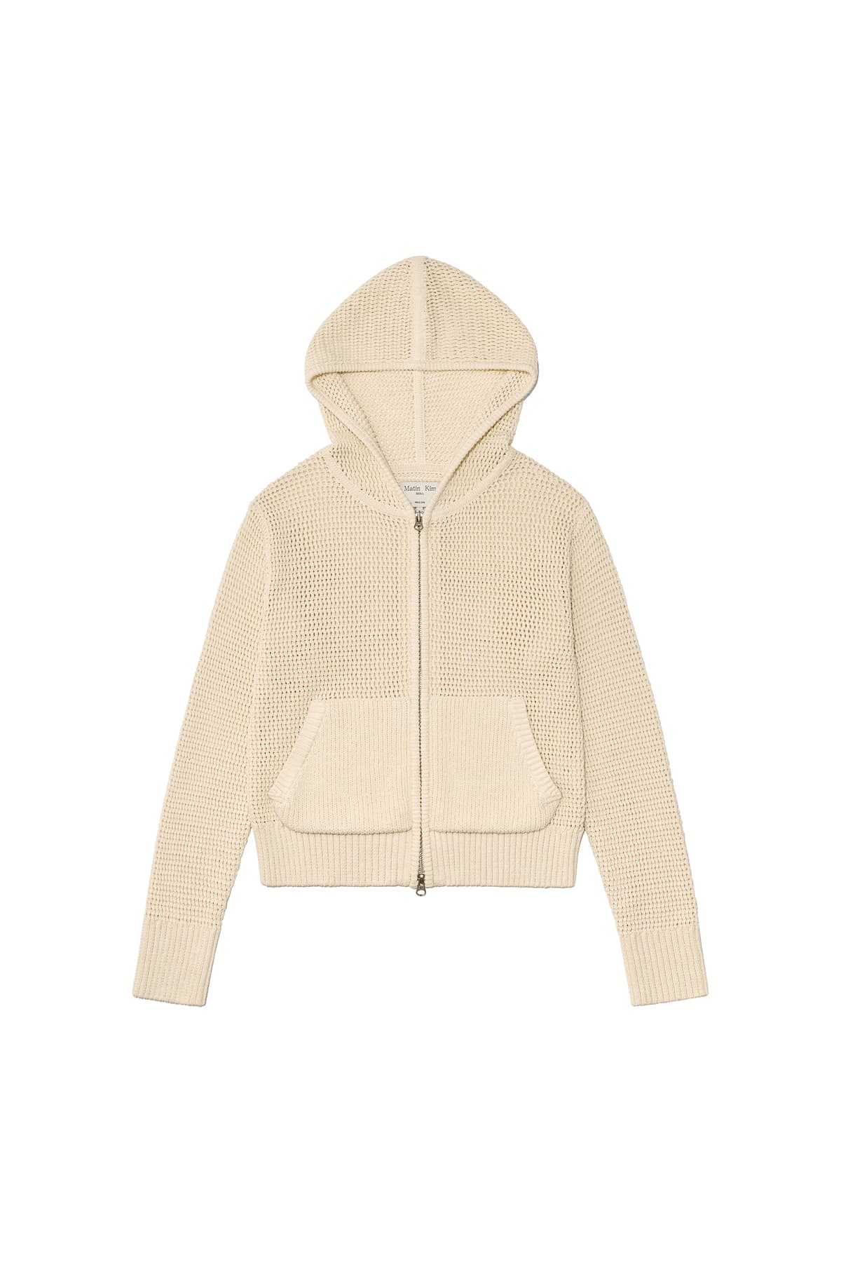 TWO TONE MESH KNIT HOODY ZIP UP IN IVORY