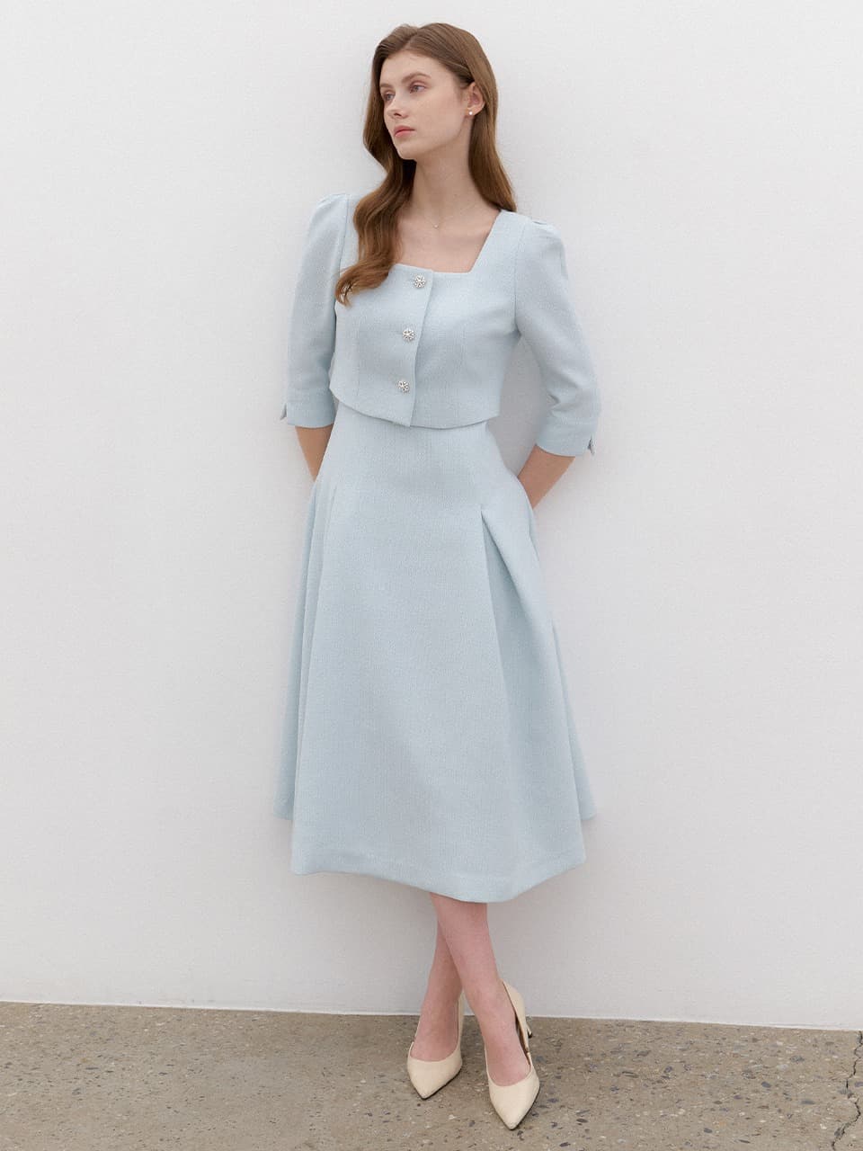 Square-neck 2piece-Style Flare Dress / Mint(4Color)