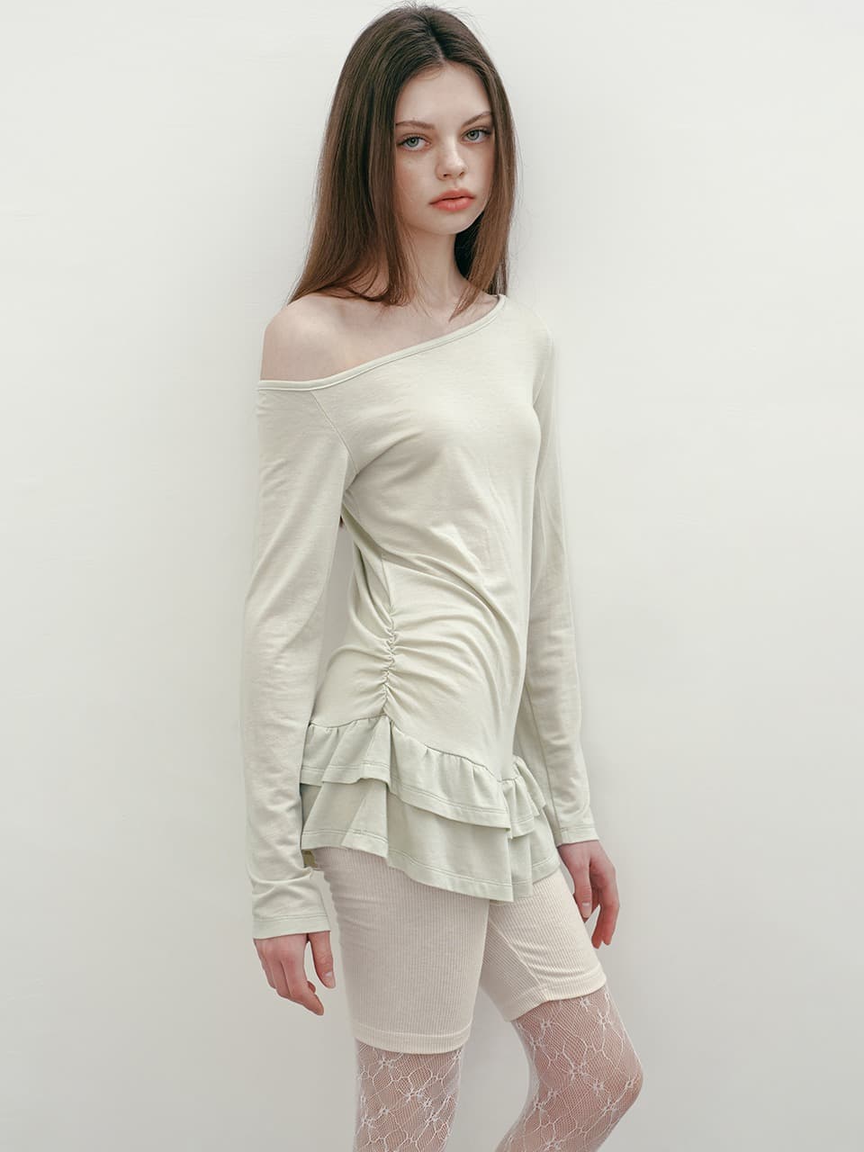 ONE SHOULDER FRILL T (MINT)