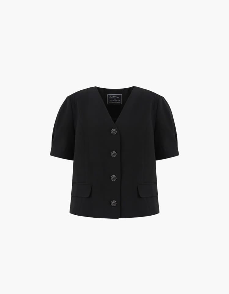 collarless jacket - black