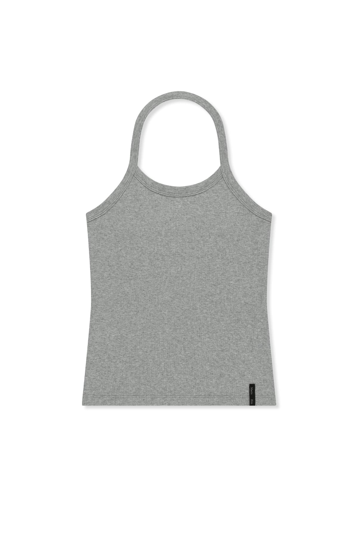 LABEL DETAIL HALTER TANK TOP IN GREY