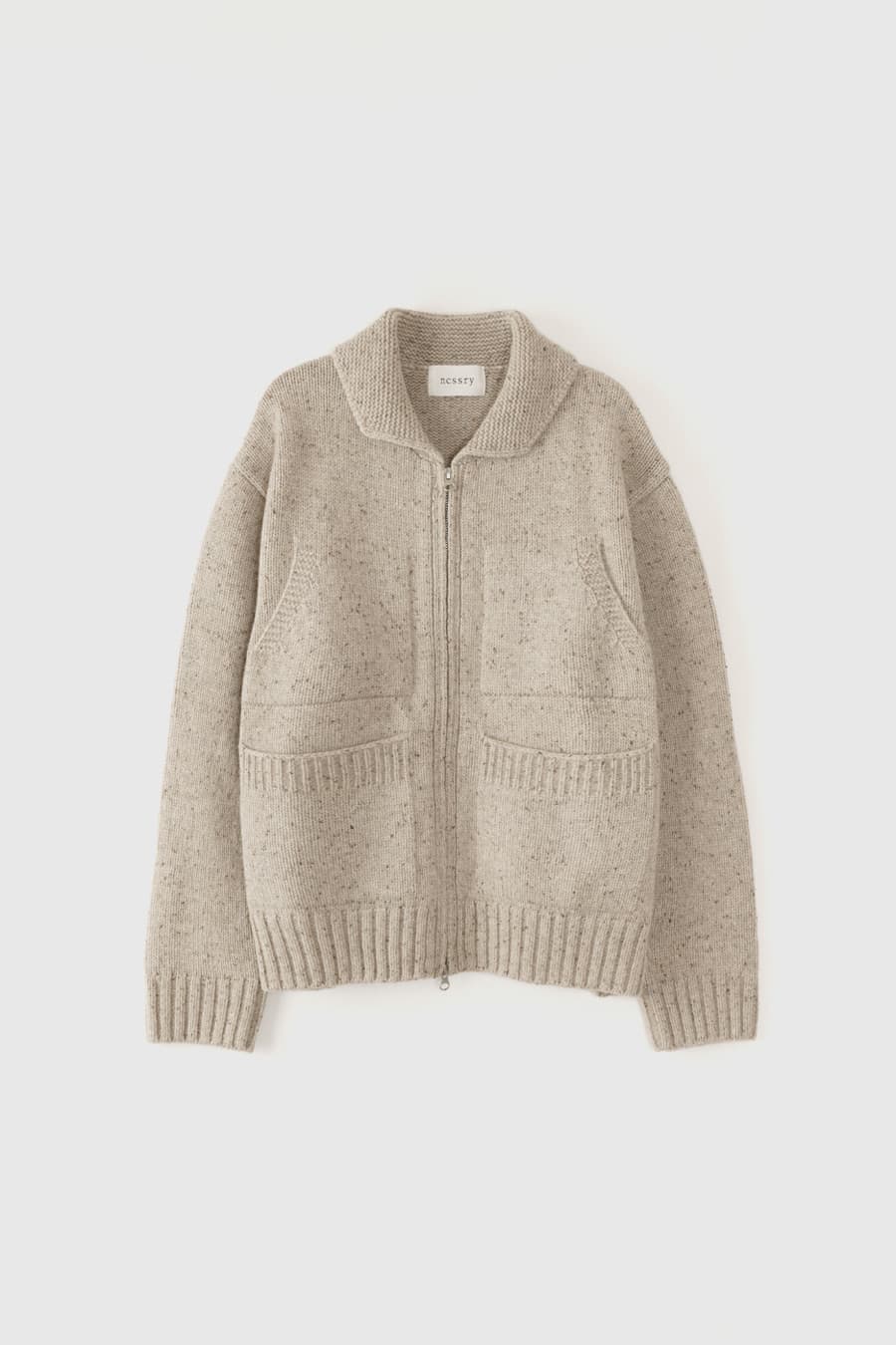 4pockets zip-up knit cardigan (Beige)