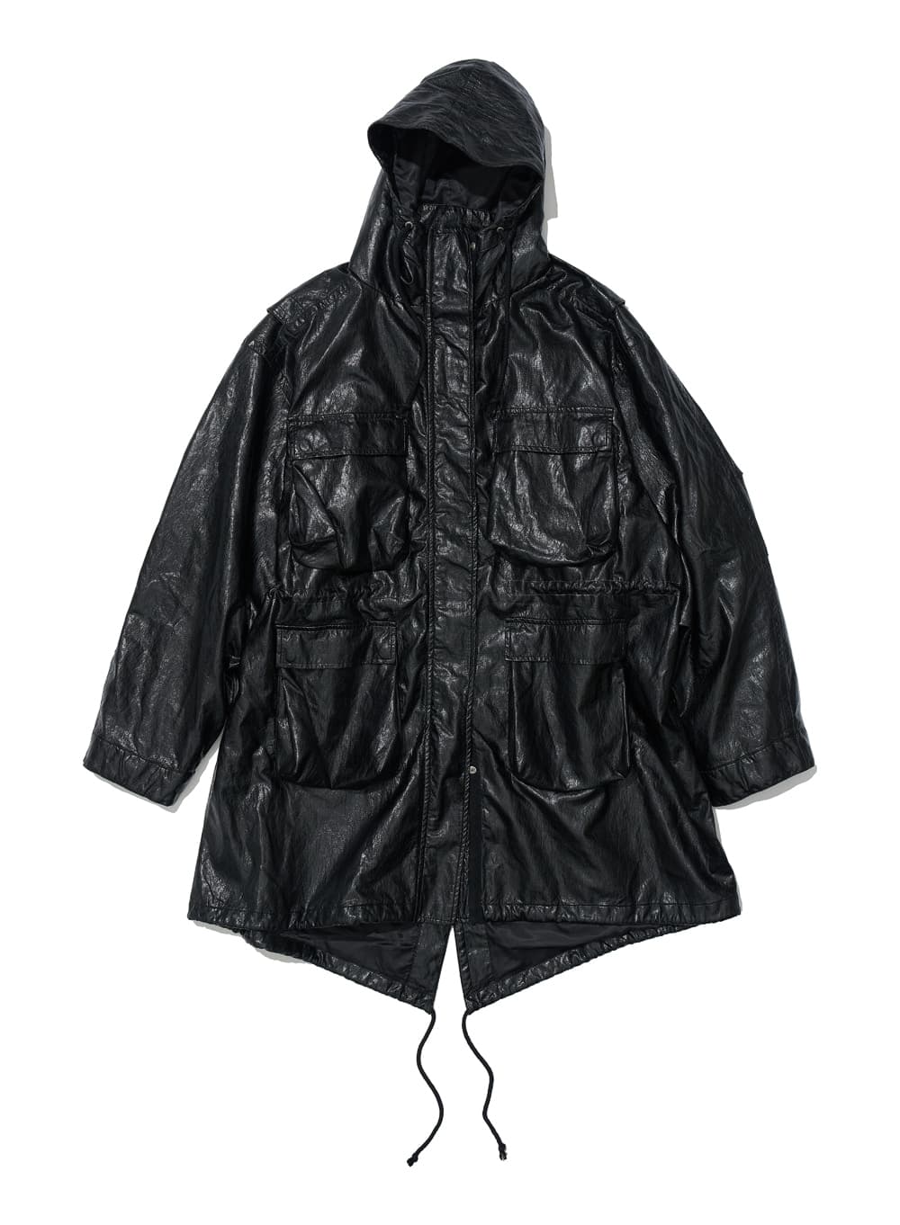 WASHED FAUX LEATHER M65 FISHTAIL JACKET_BLACK
