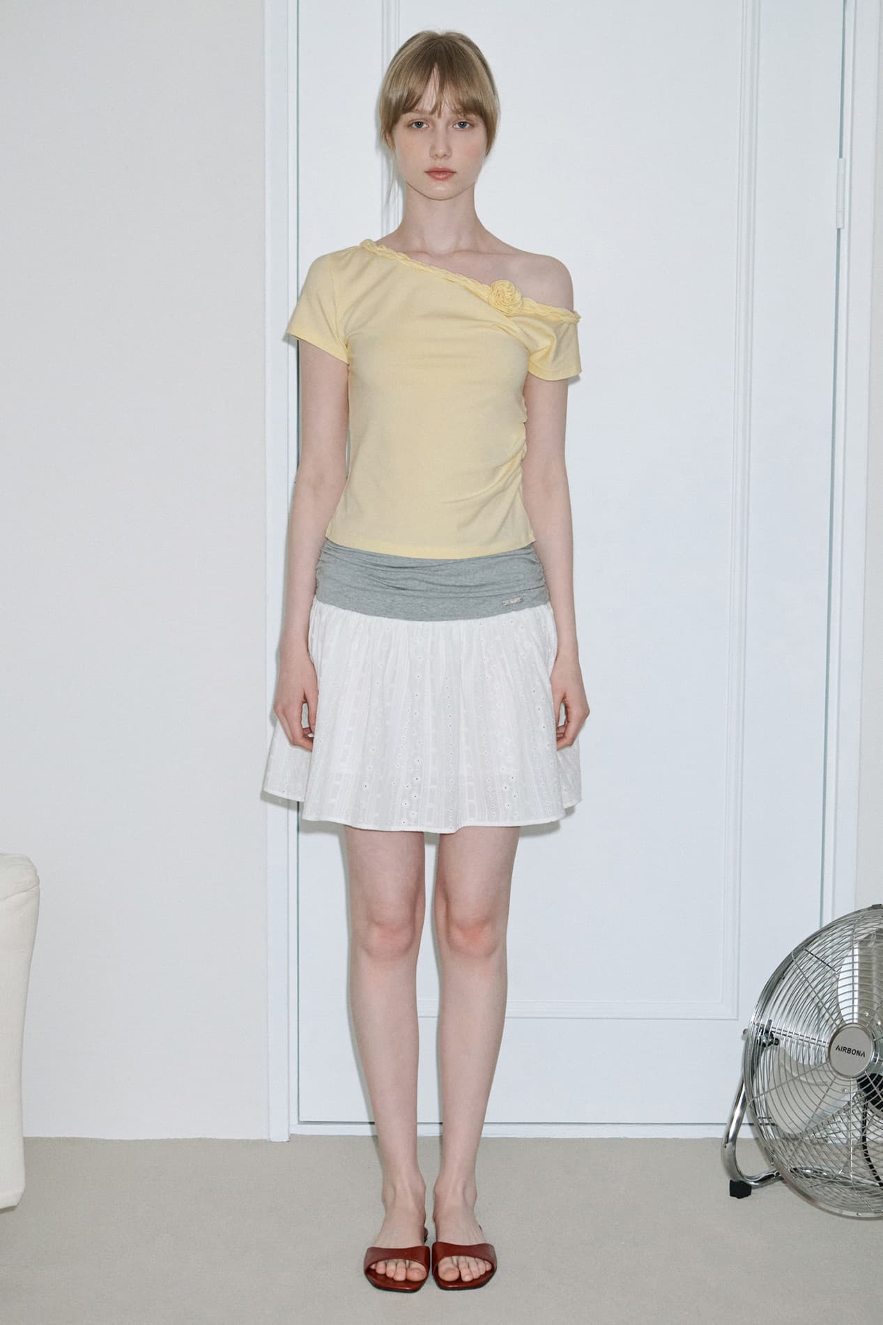 Braided One-Shoulder T-Shirt (Cream Yellow)