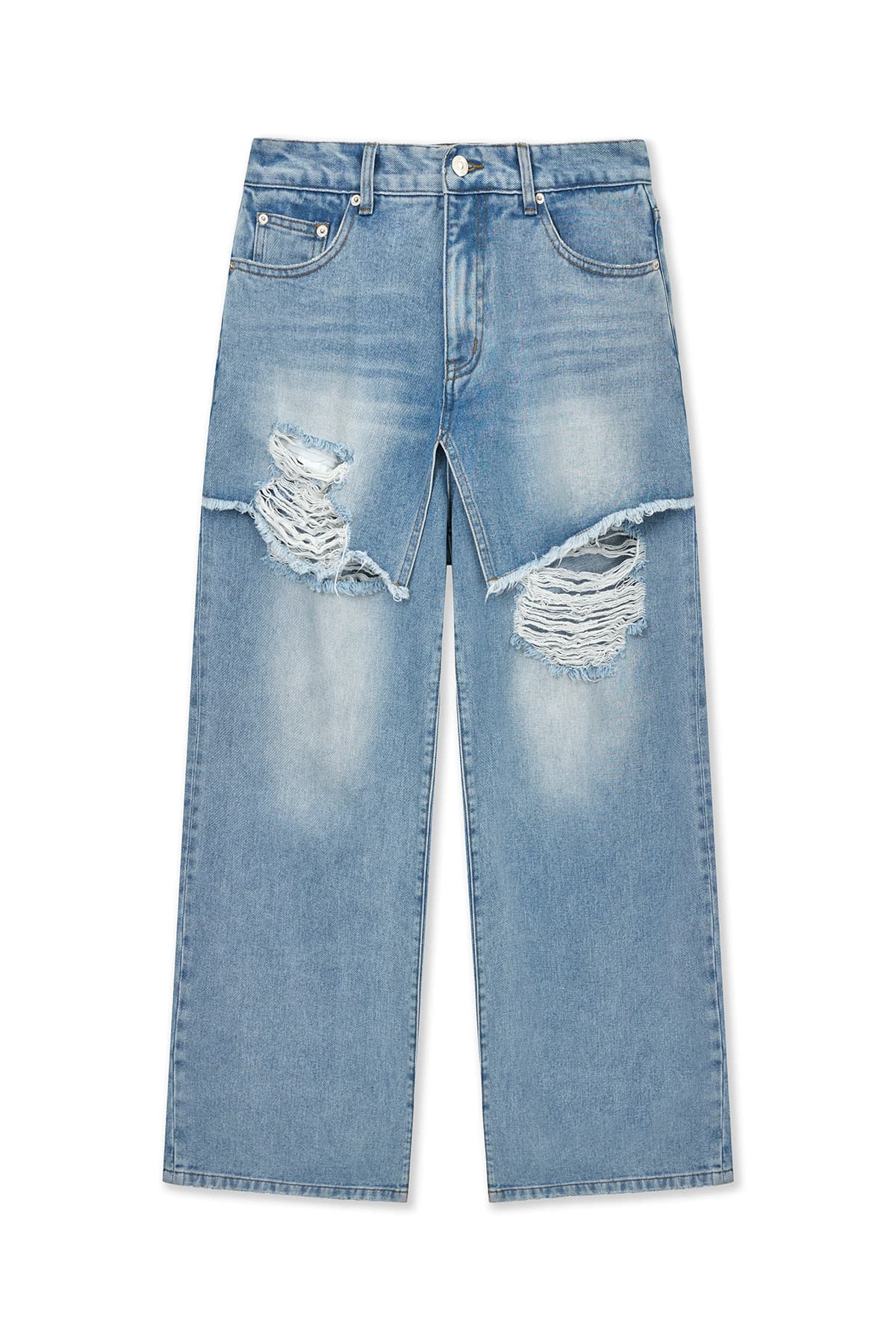 FRONT LAYERED DISTRESSED DENIM PANTS IN BLUE