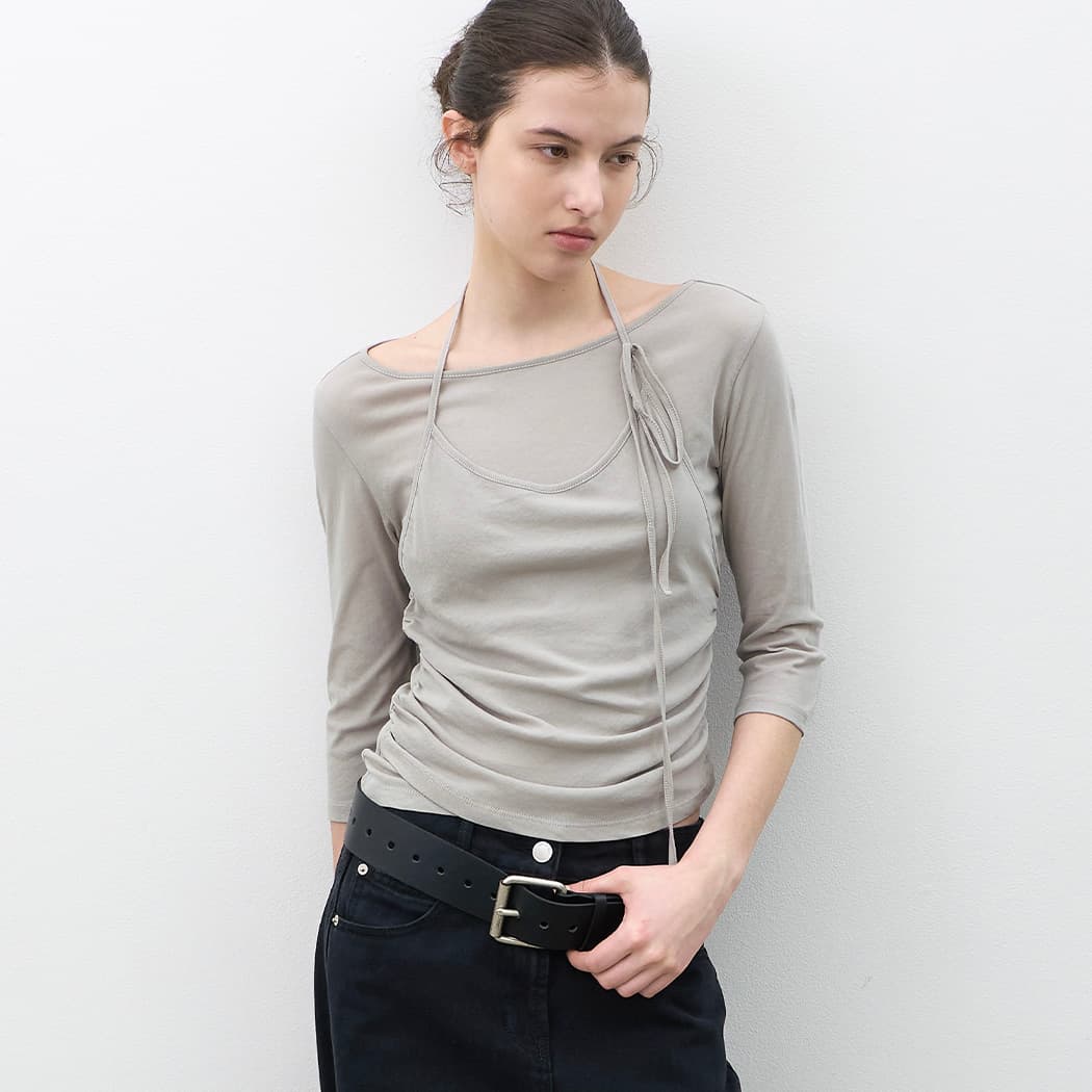 (T-7208)HALTER LAYER SHRRING TEE