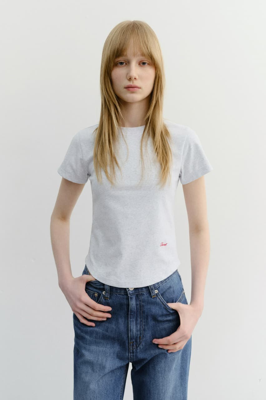 CURVED HEM SLIM TOP LIGHT MELANGE GREY_UDTS6B225G1_UDTS6B225G1