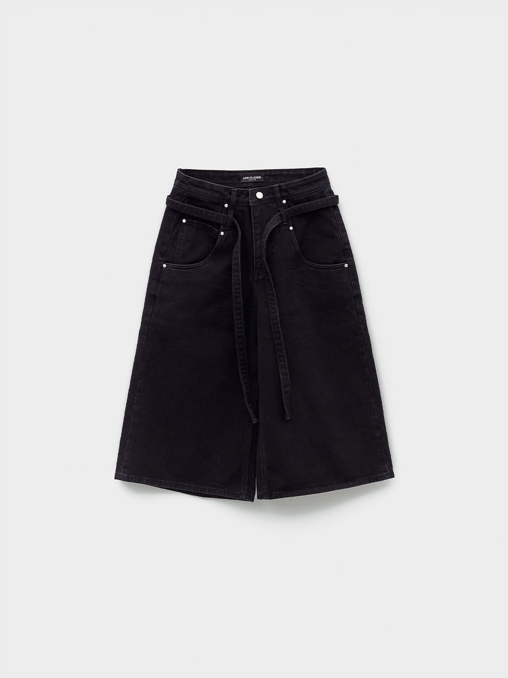 Belted Denim Bermuda Pants_Black