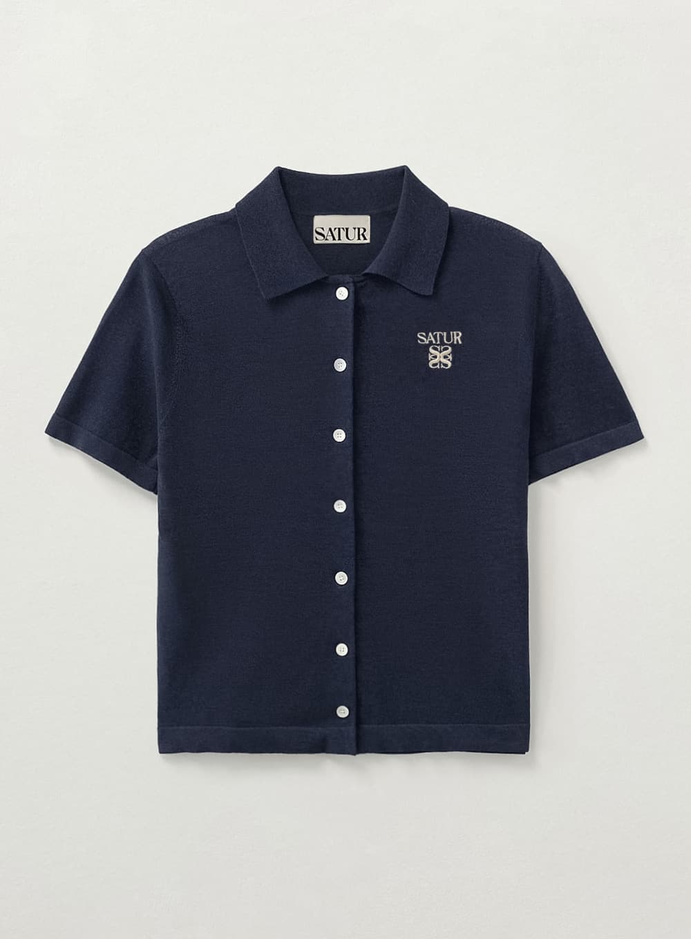 (W) Light Weight Collar Half Cardigan - Navy