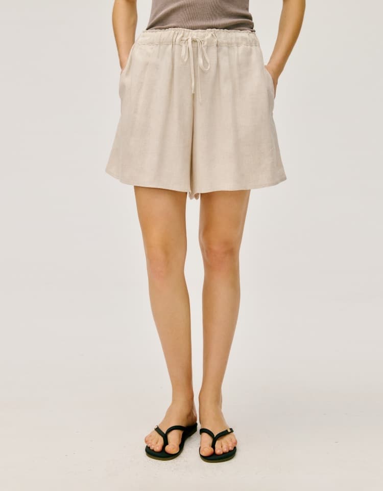 linen shirring pants - natural