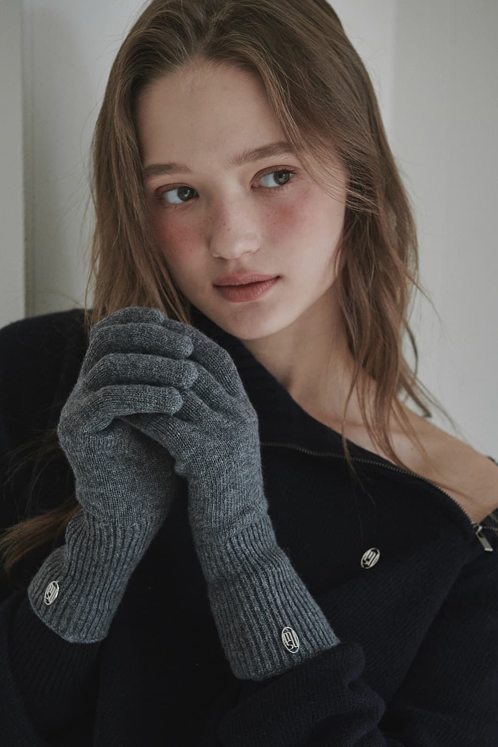 Wool Knit Gloves - Grey