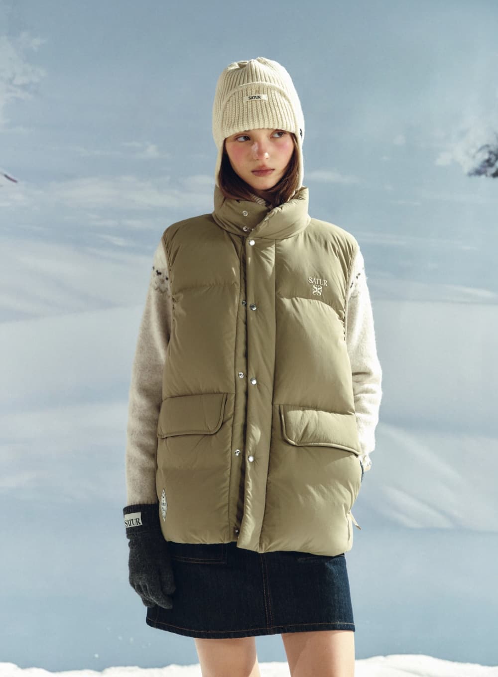 Apero Pocket Duck Down Padding Vest - Beige