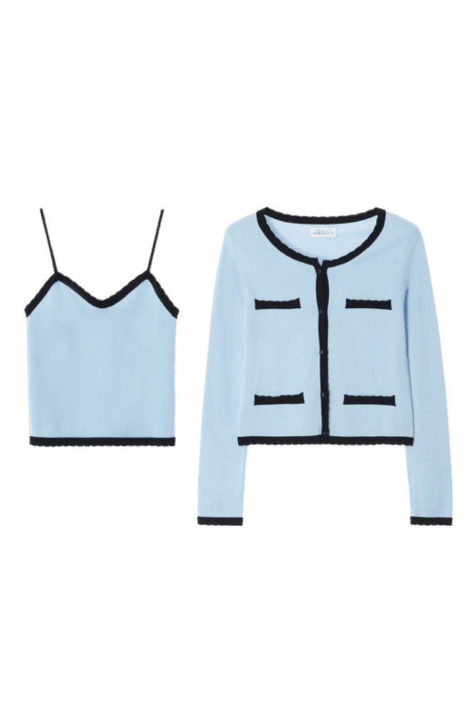 Romantic Trim Cardigan Set (SkyBlue)