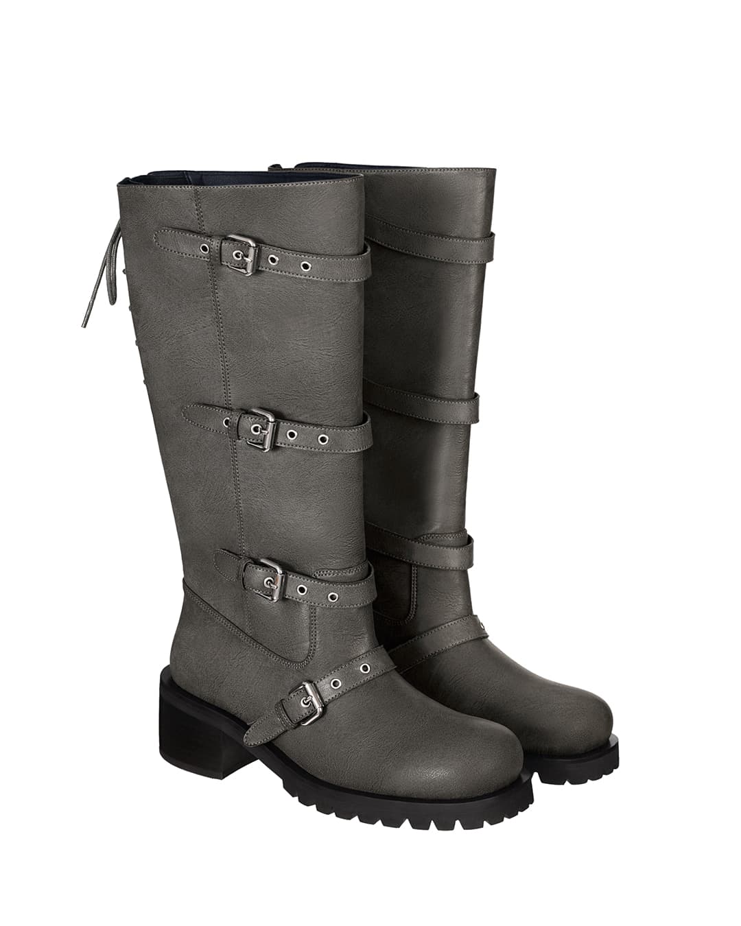 Buckle Tied Long Boots · 버클 타이드 롱 부츠 / 워시드 그레이
