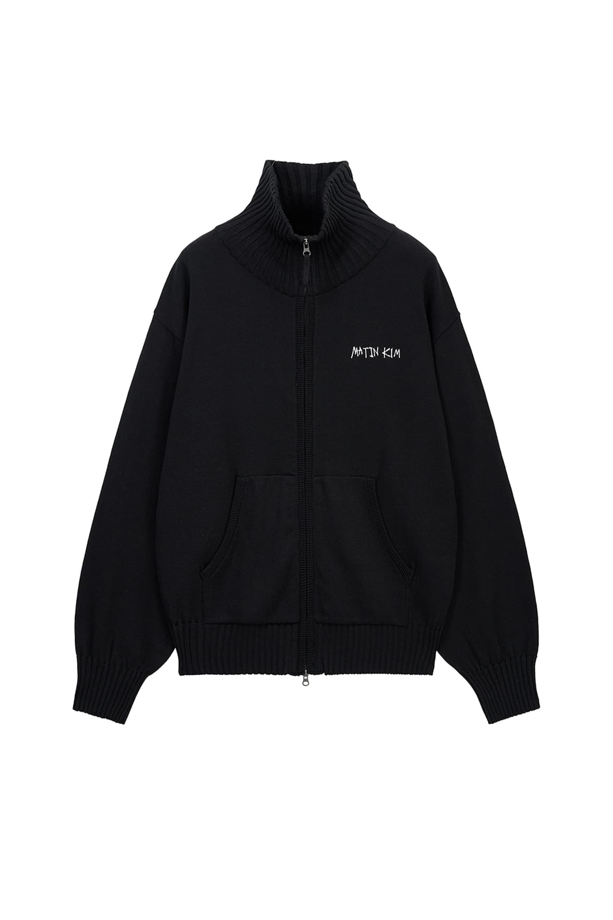 HIGH NECK EMBROIDERED LOGO ZIP UP FOR MEN IN BLACK