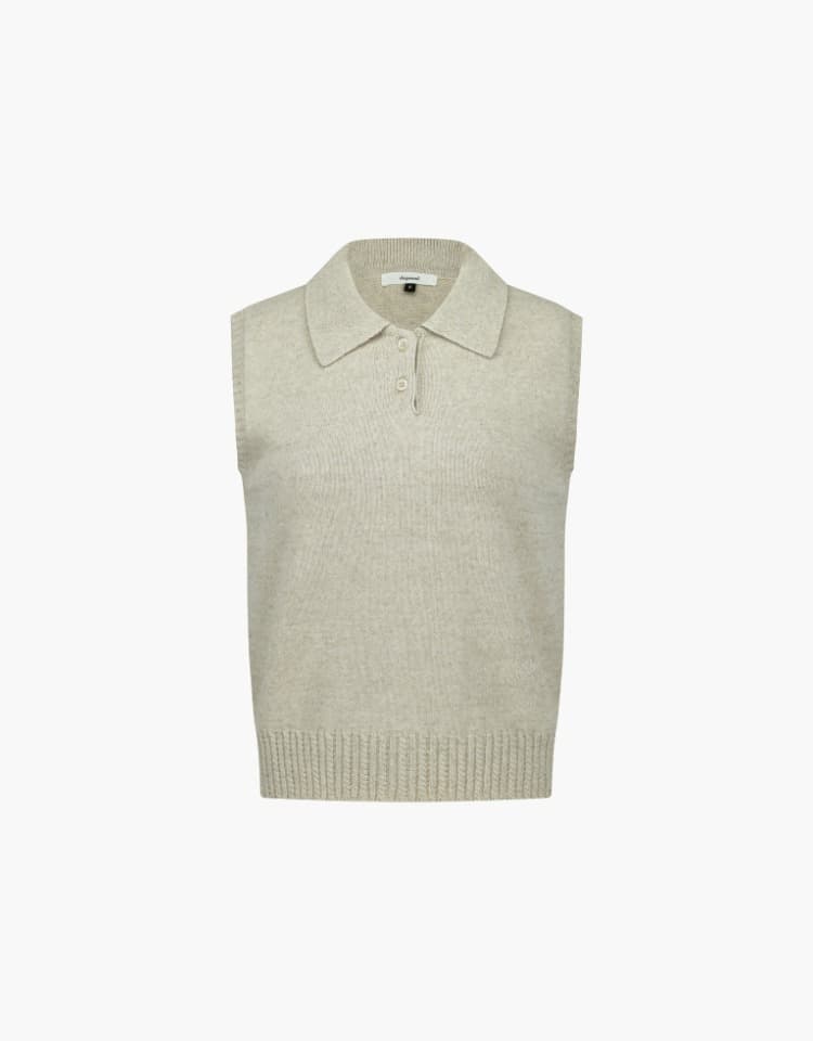 cable rib collar vest - natural