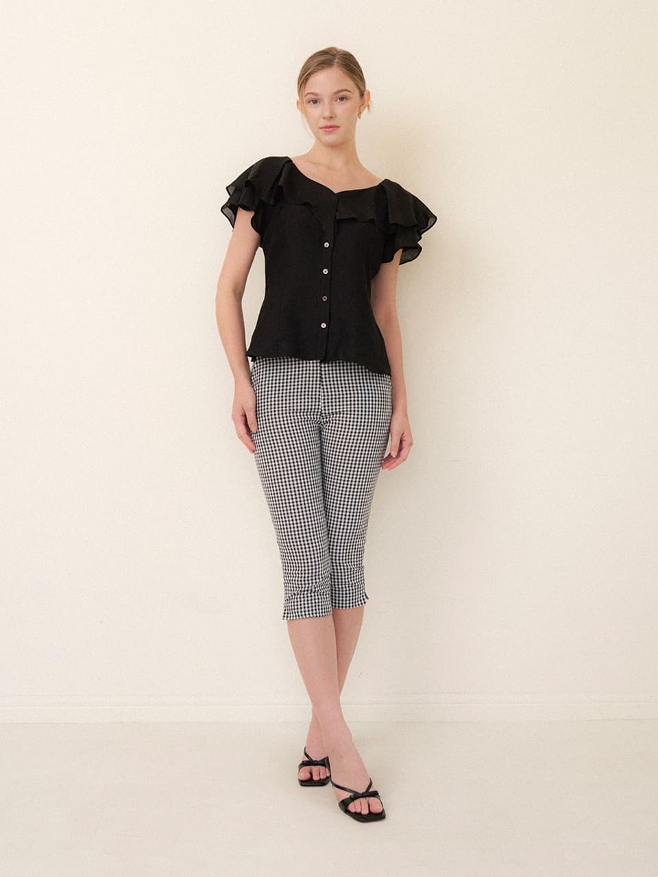 Slim Stretch Capri-Pants / Check(2color)