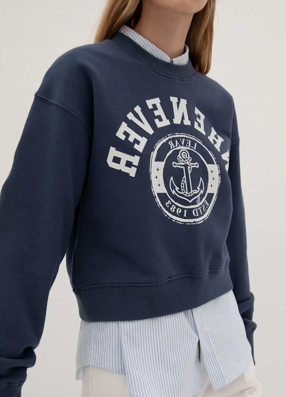 Whenever-Print Sweatshirt - Dusty Navy