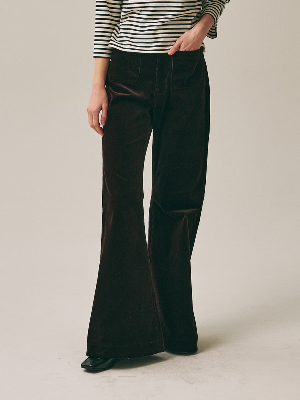 CORDUROY WIDE FLARE PANTS_BROWN