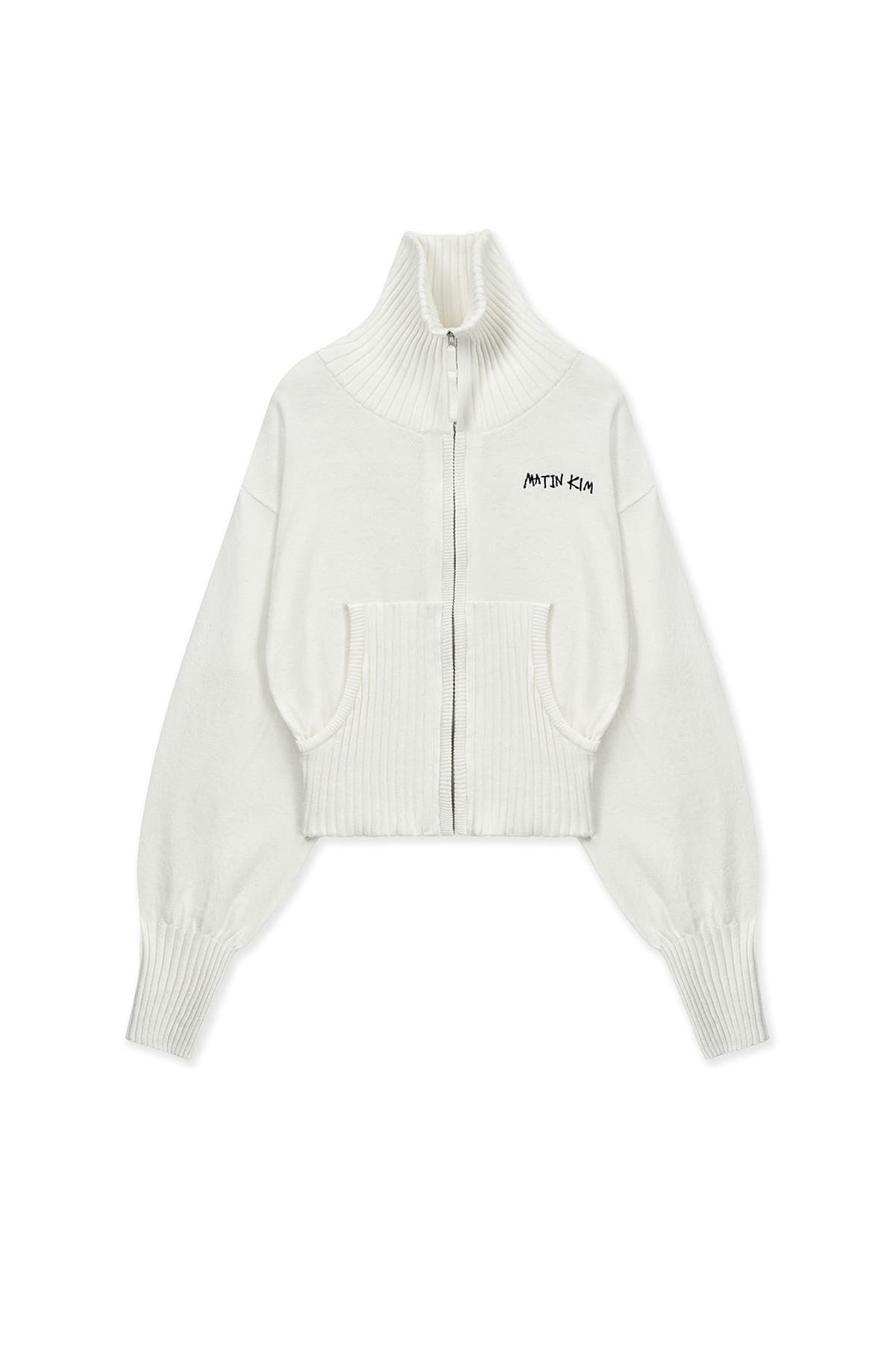 HIGH NECK EMBROIDERED LOGO ZIP UP FOR WOMEN IN IVORY