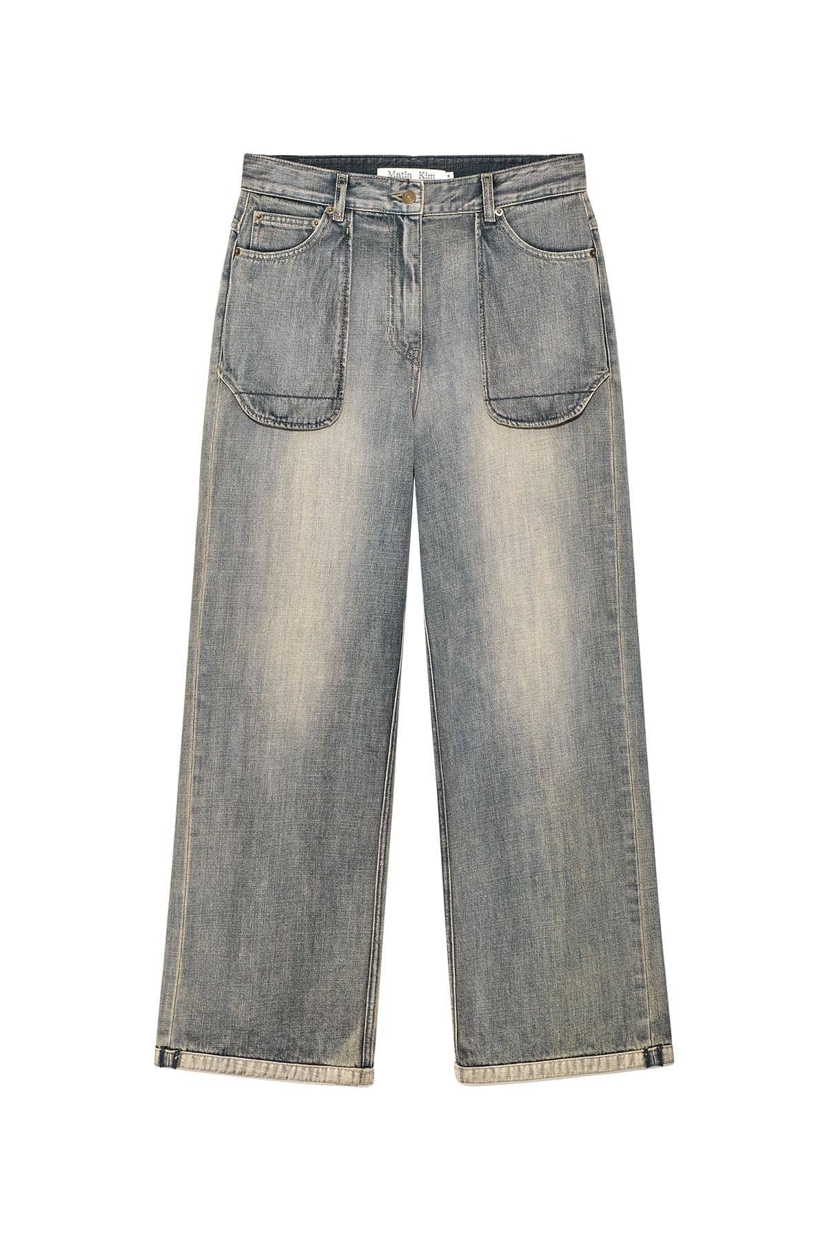OUT POCKET WASHED DENIM PANTS IN SMOKE BLUE