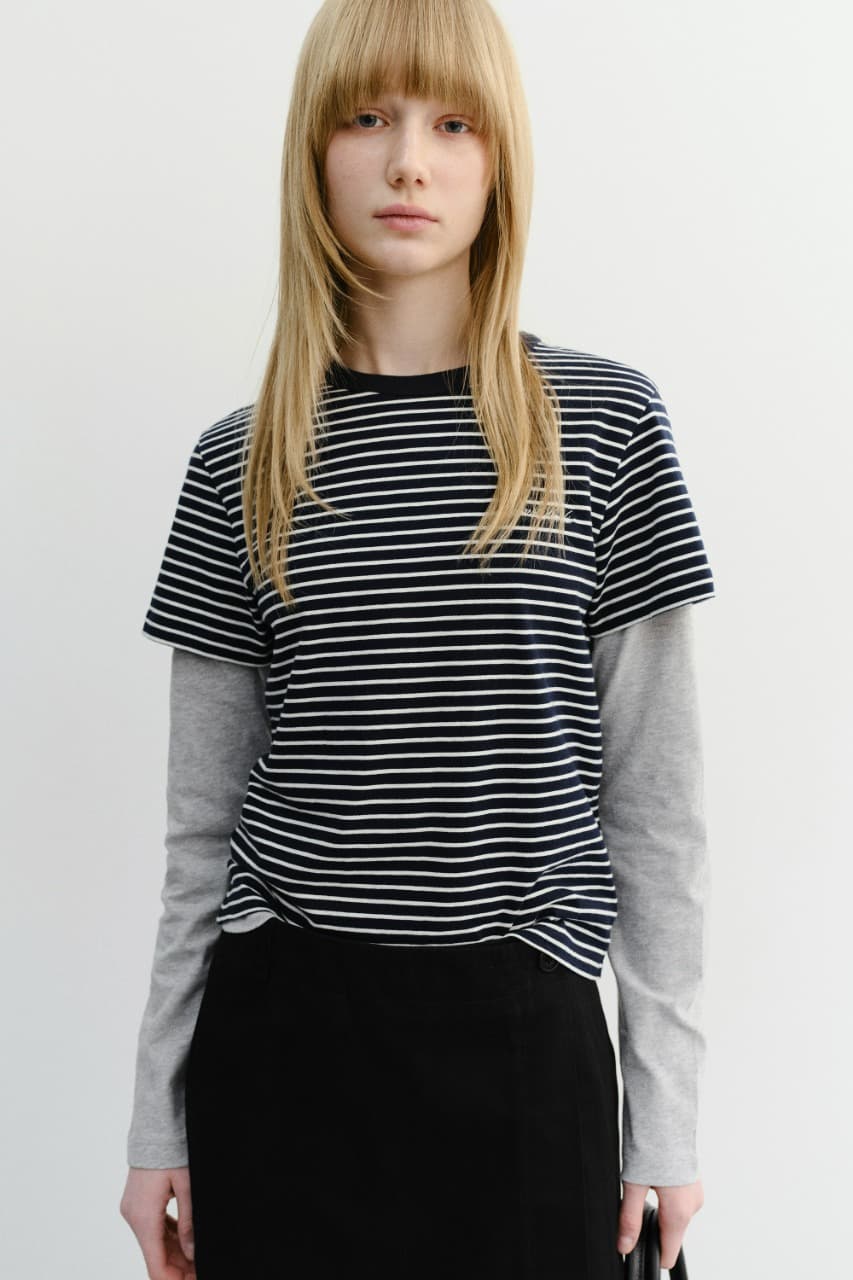 ESSENTIAL STRIPE LOGO T-SHIRT NAVY CREAM STRIPE_UDTS6B232N2