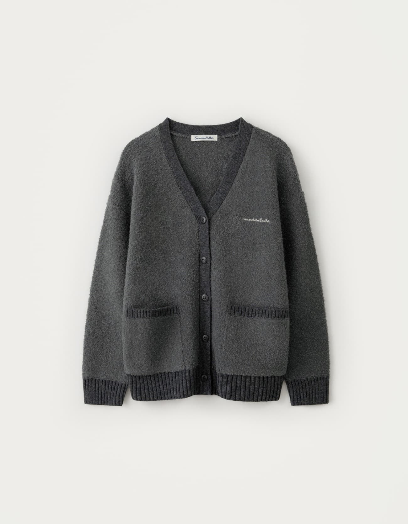 Rima Boucle V-Neck Cardigan - Charcoal