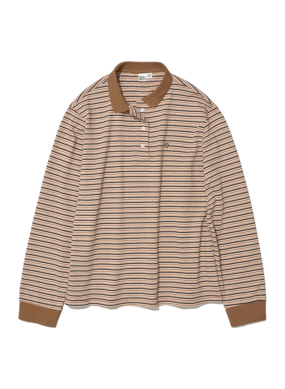 STRIPE LONG SLEEVE POLO TEE_SALMON