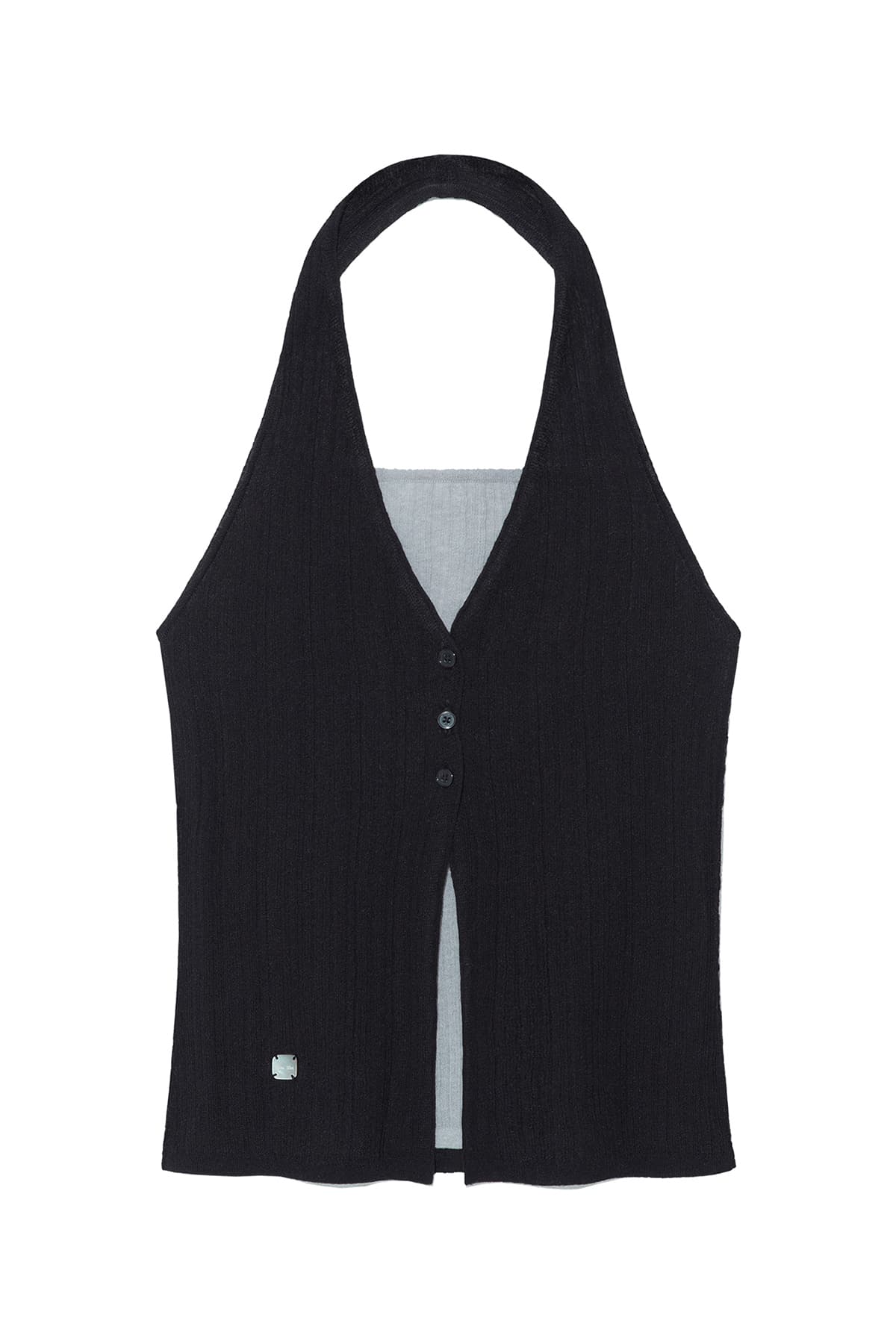 LAYERED BUTTON HALTER NECK TOP IN BLACK