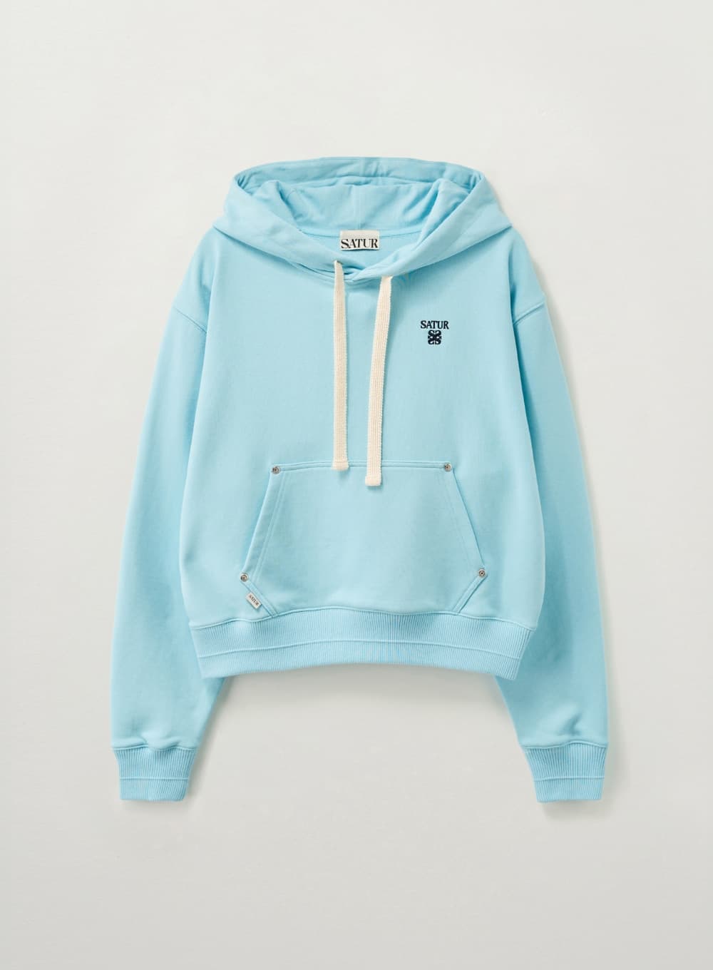 (W) Loren Small Logo Rivet Hoodie - Sky Blue