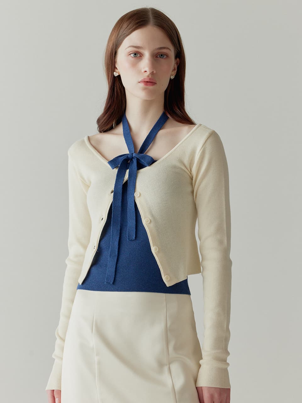 Halter Neck Knit Cardigan Set
