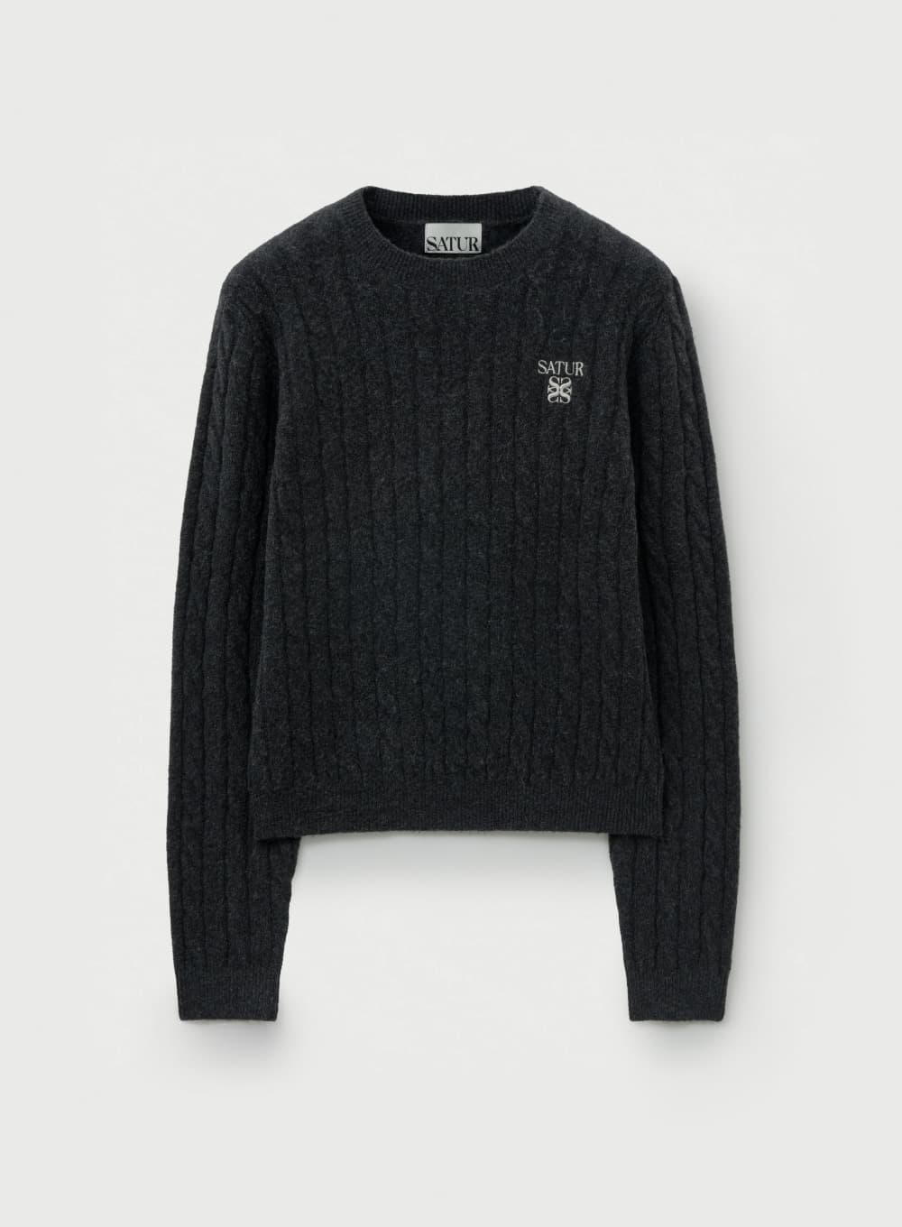 (W) Soft Touch Cable Crew Neck Knit - Charcoal