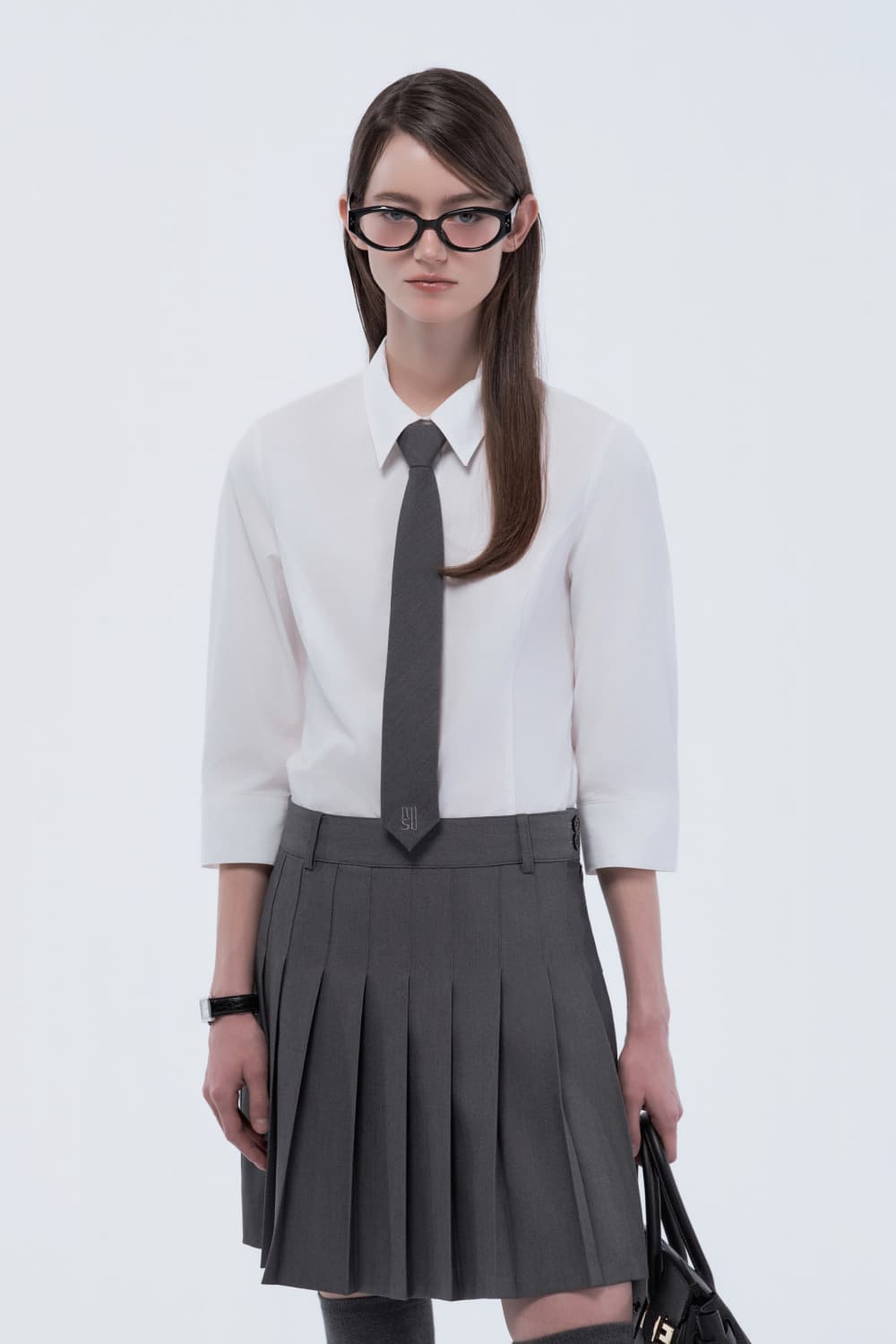 Mid-Sleeve Tailored Shirt - White