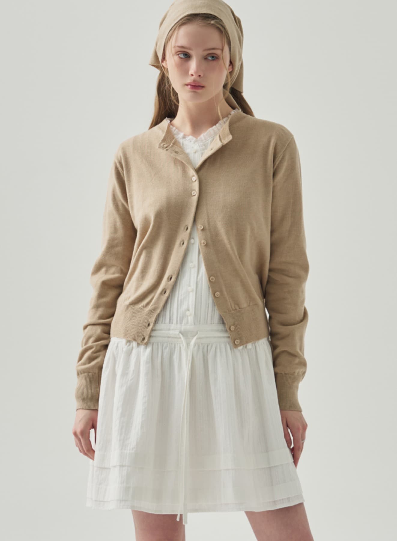 컴포트 라운드 니트 가디건 (커치프 세트) [BEIGE]