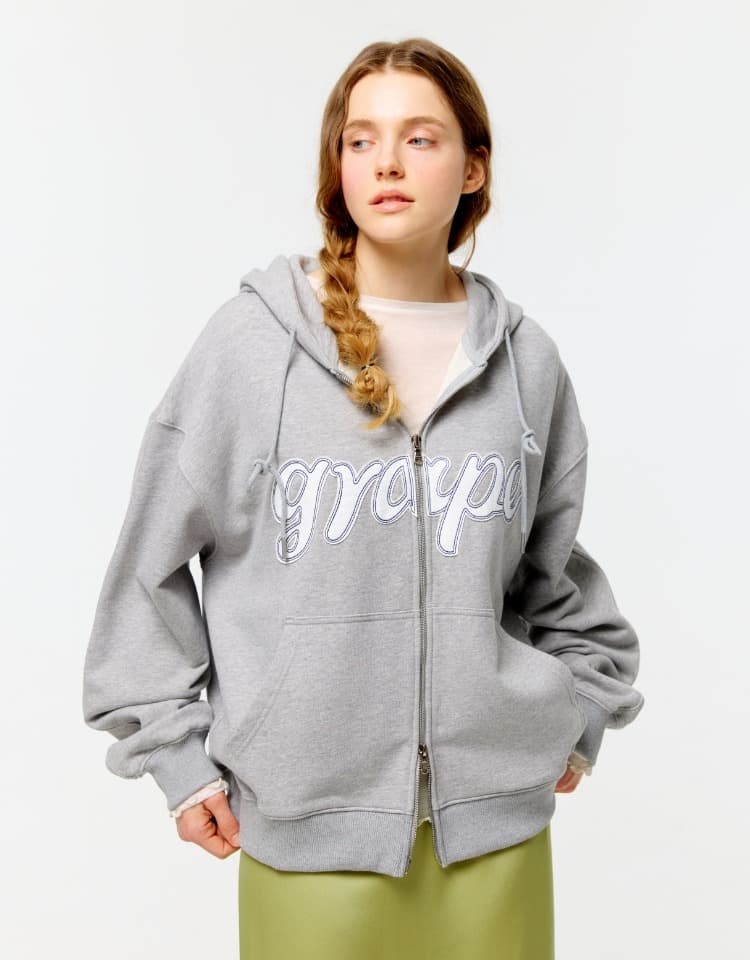 grape hood zip up - melange grey