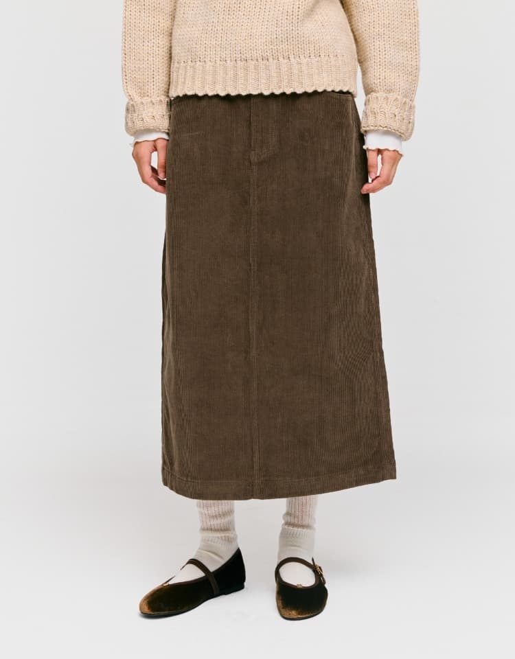 corduroy long skirt - brown
