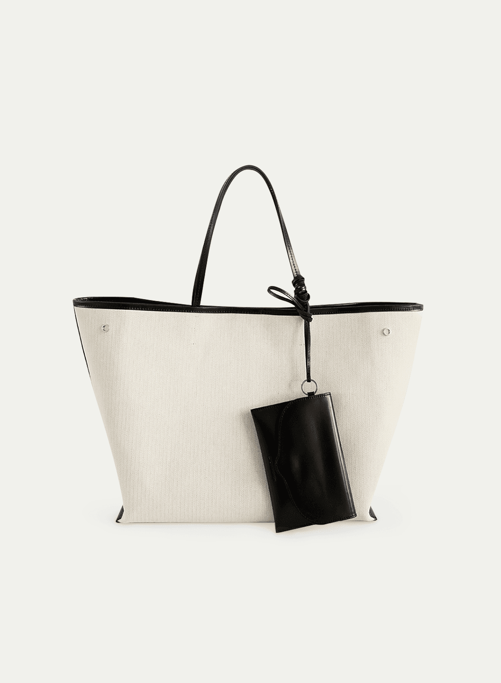 Leather-Trimmed Canvas Tote Ecru