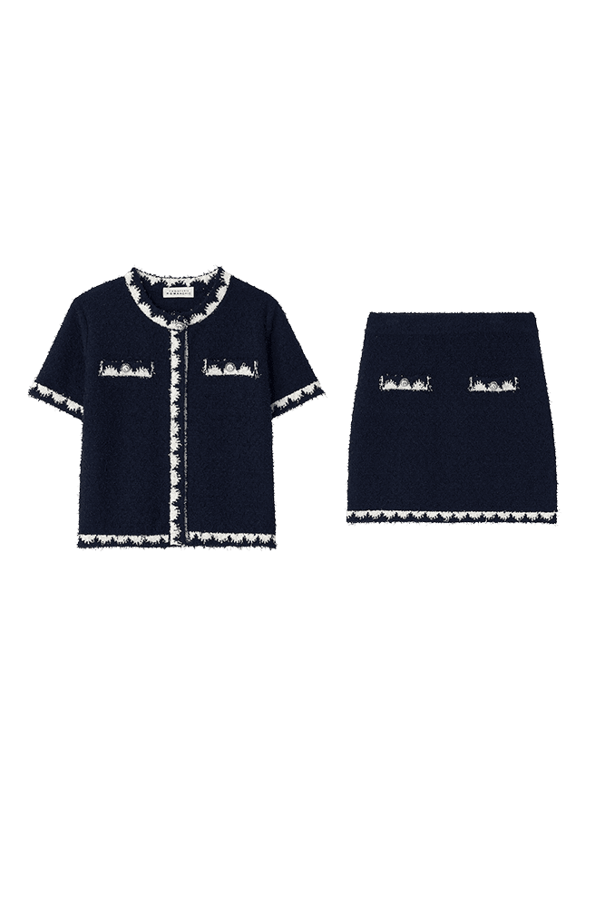Atelier Trim Tweed Half Jacket + Mini Skirt (Navy)