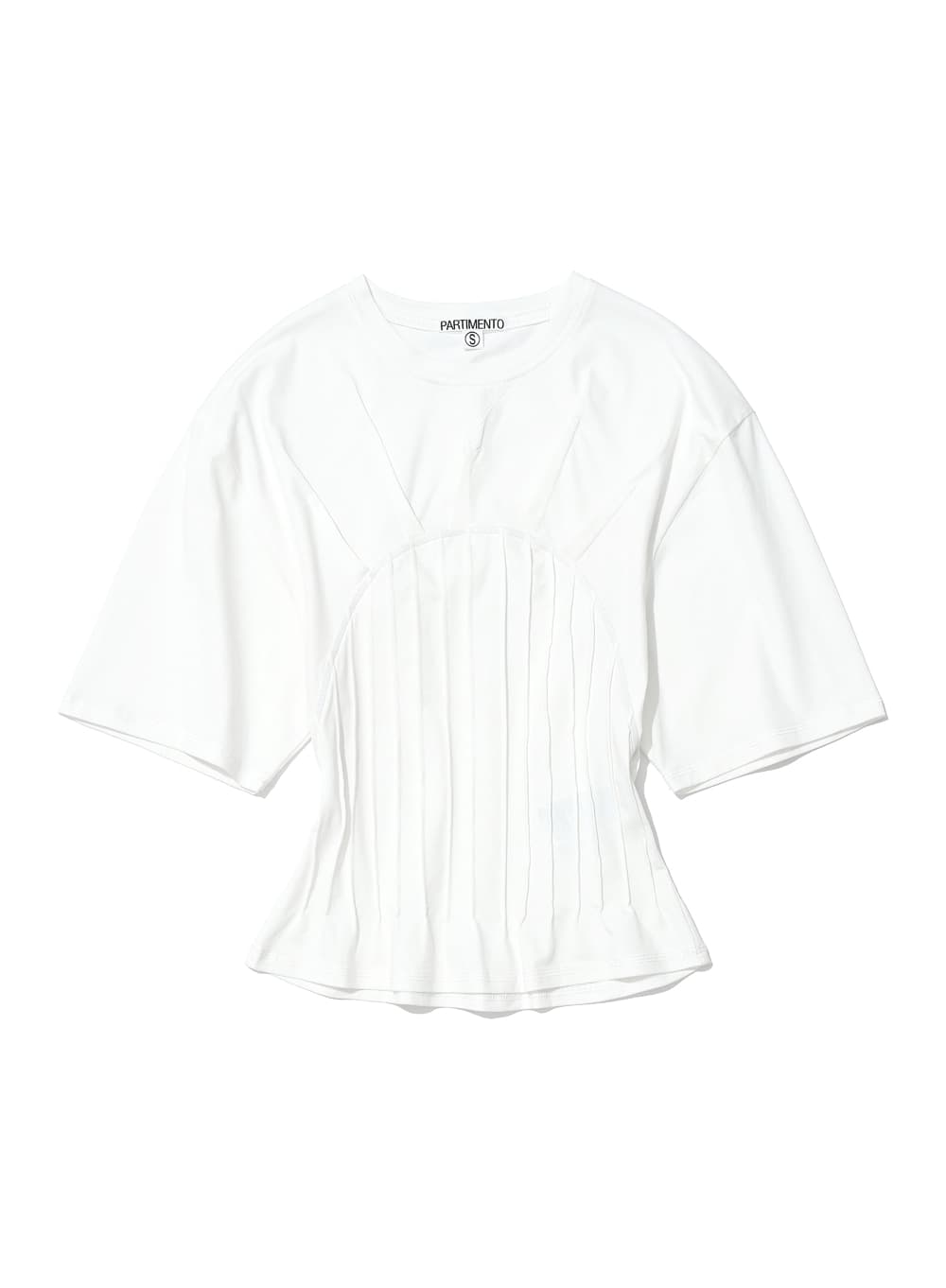 PINTUCK CORSET PANEL SHORT SLEEVE TEE_WHITE