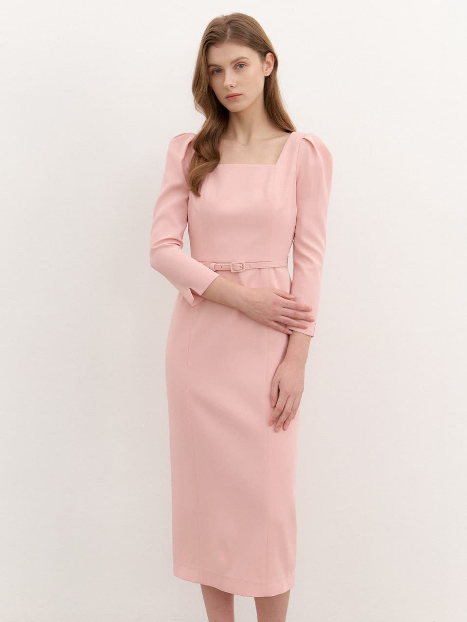 Square-neck Slim Dress(LL) / Pink(4color)