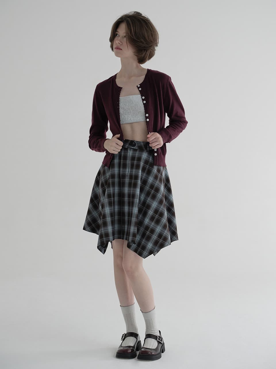 UNBALANCED CHECK SKIRT (PURPLE)
